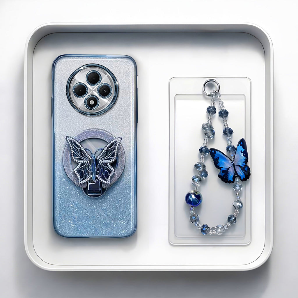 Oppo Reno 12F 5G Stunning Shimmer Electroplating Butterfly Stand Charm Case