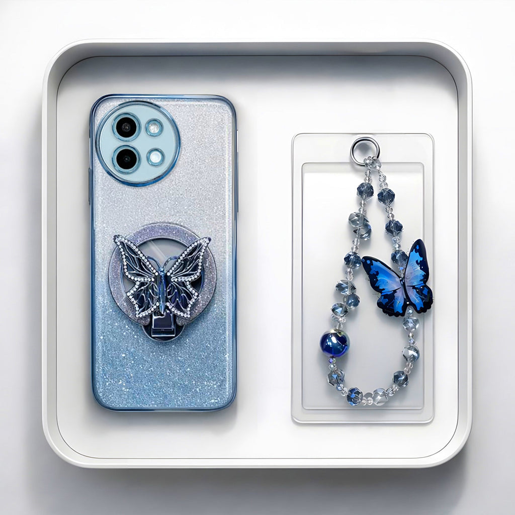 Vivo Y58 5G Stunning Shimmer Electroplating Butterfly Stand Charm Case