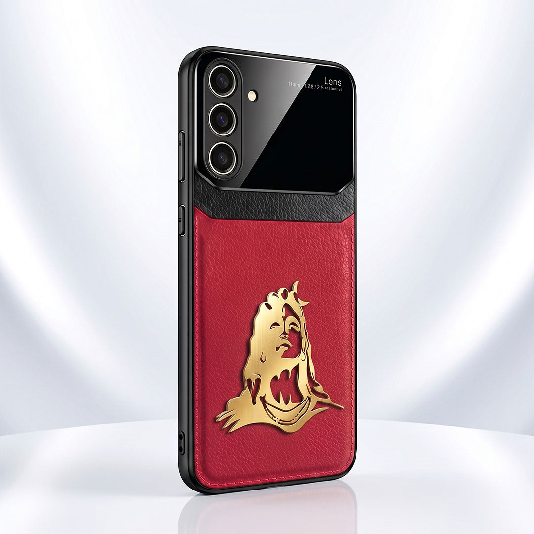 Samsung Galaxy M56 5G Mahadev 3D Gold Metal Leather Back Case