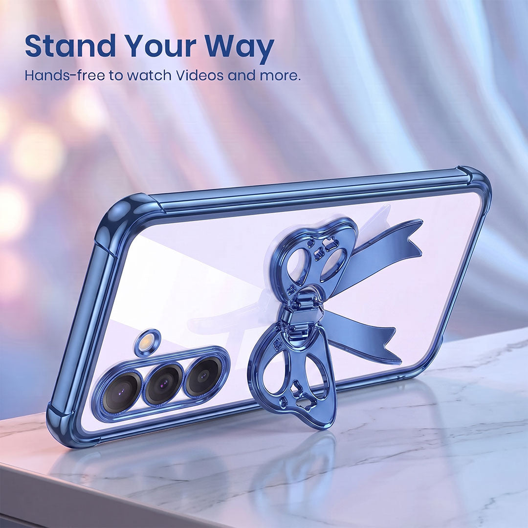 Samsung Galaxy A56 5G Stylish Bow Knot Stand Transparent Shockproof Airbag Phone Case