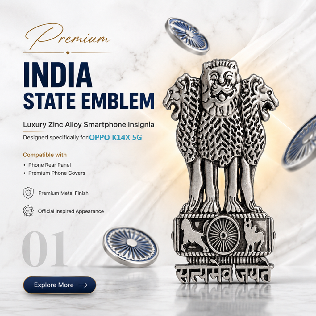Oppo K14x 5G Compatible Satyamev Jayate 3D Metal Emblem Sticker