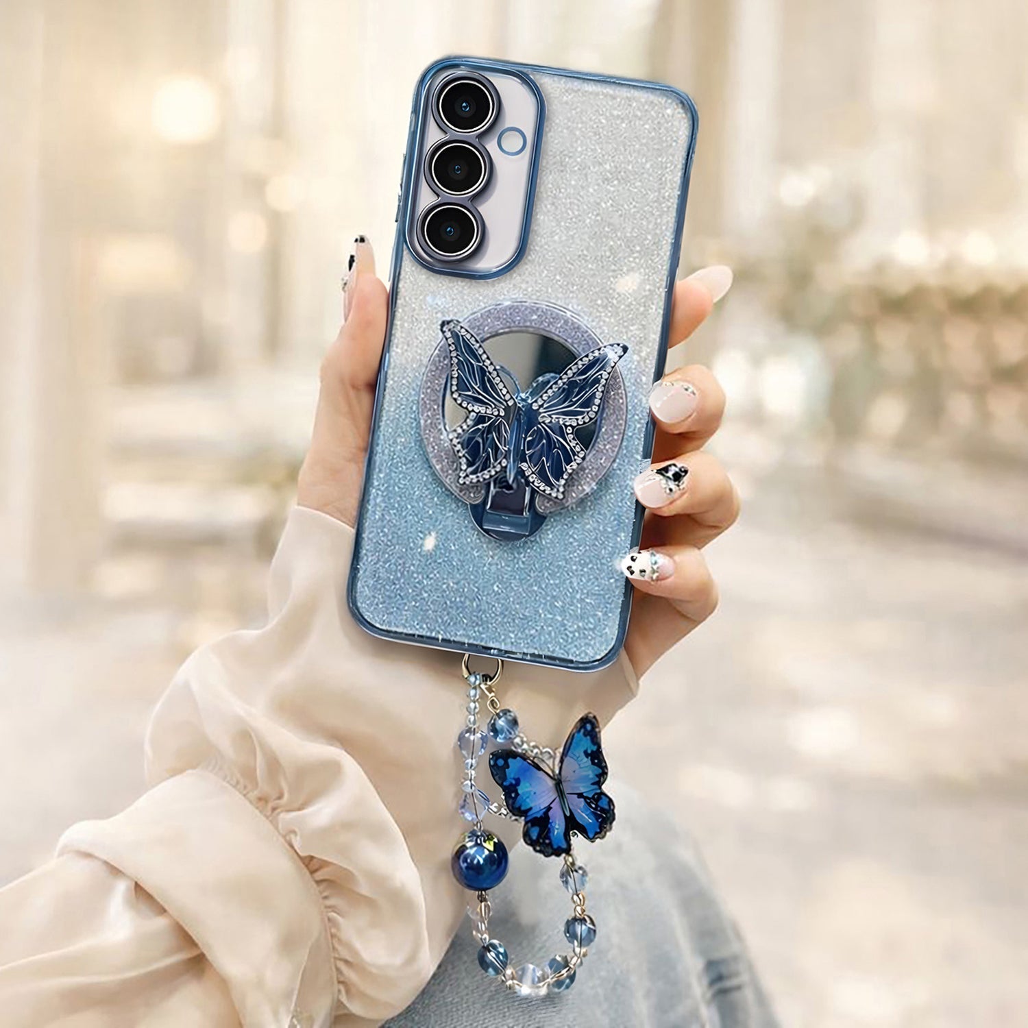 Samsung Galaxy A35 5G Stunning Shimmer Electroplating Butterfly Stand Charm Case