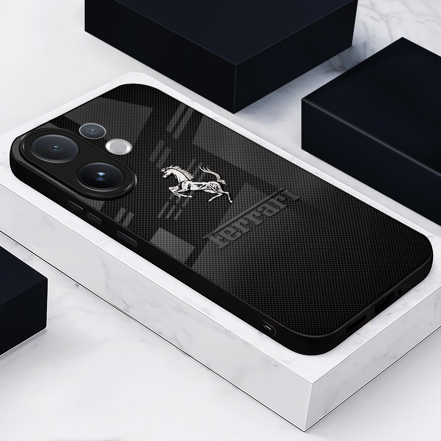 Vivo V60 5G Premium Acrylic Shockproof Glass Back Case (Ferrari Carbon Fiber)