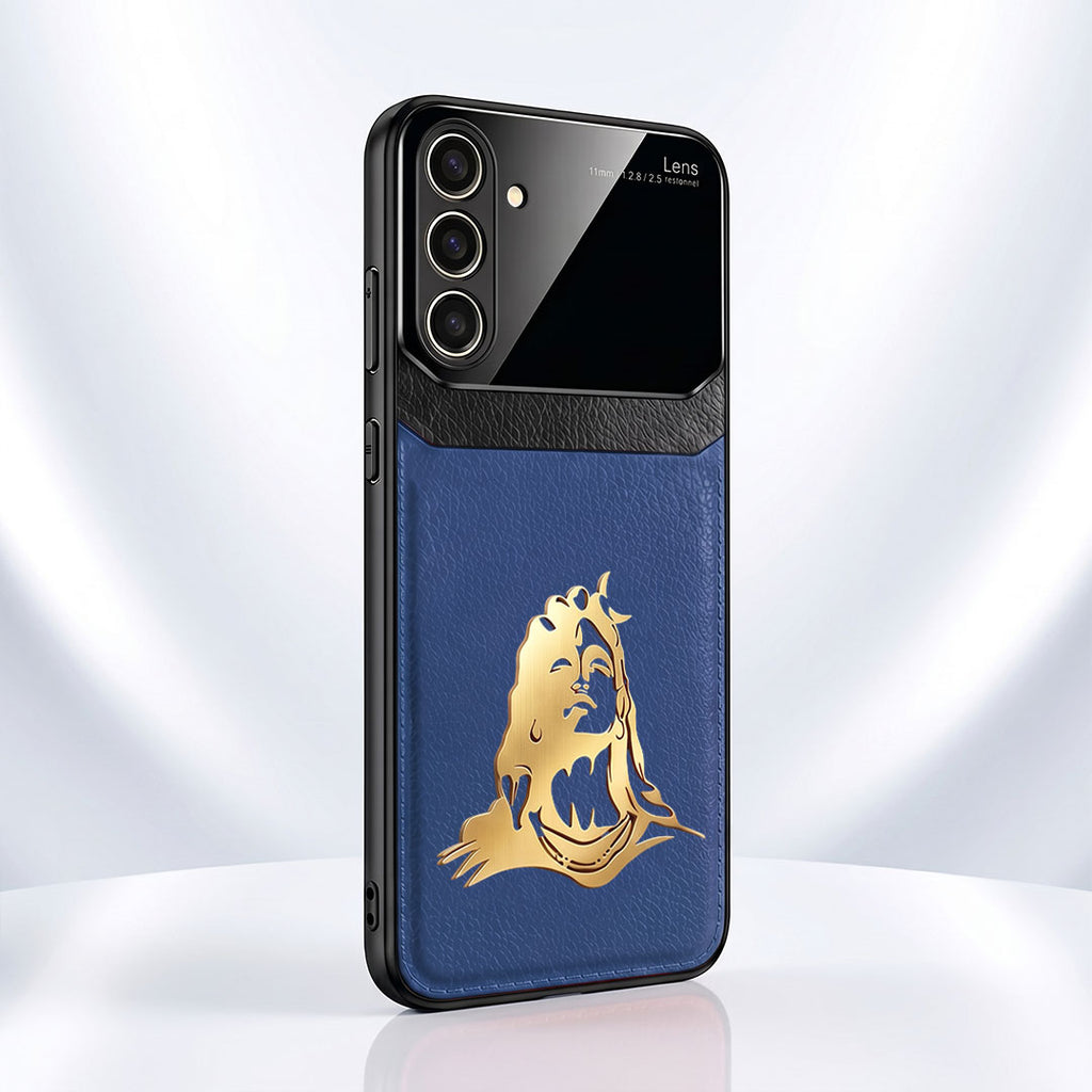 Samsung Galaxy M56 5G Mahadev 3D Gold Metal Leather Back Case