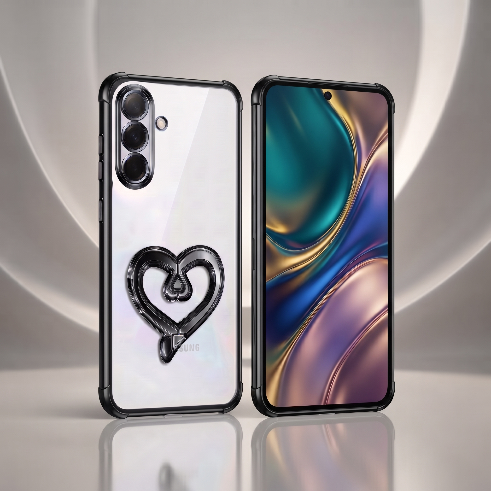 Samsung Galaxy A16 5G Premium Heart Stand Transparent Shockproof Airbag Phone Case