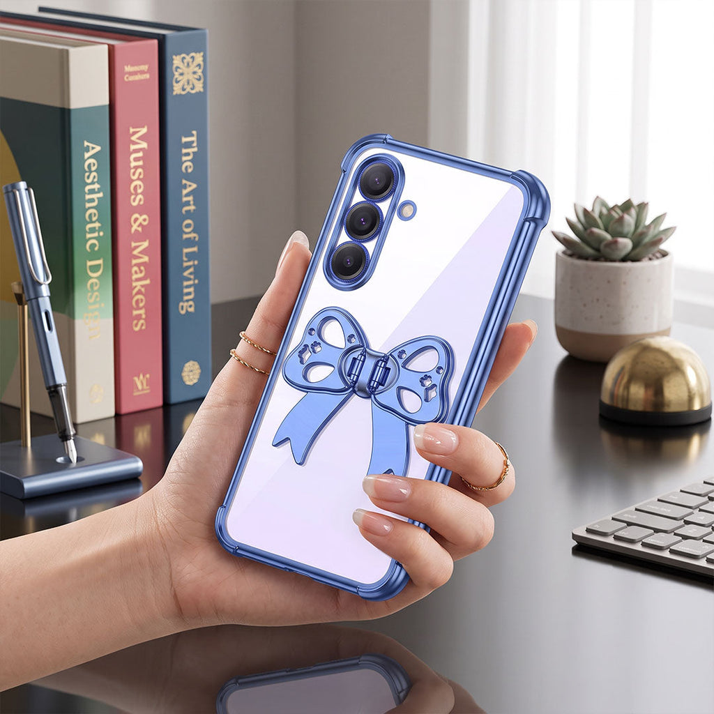 Samsung Galaxy M56 5G Stylish Bow Knot Stand Transparent Shockproof Airbag Phone Case