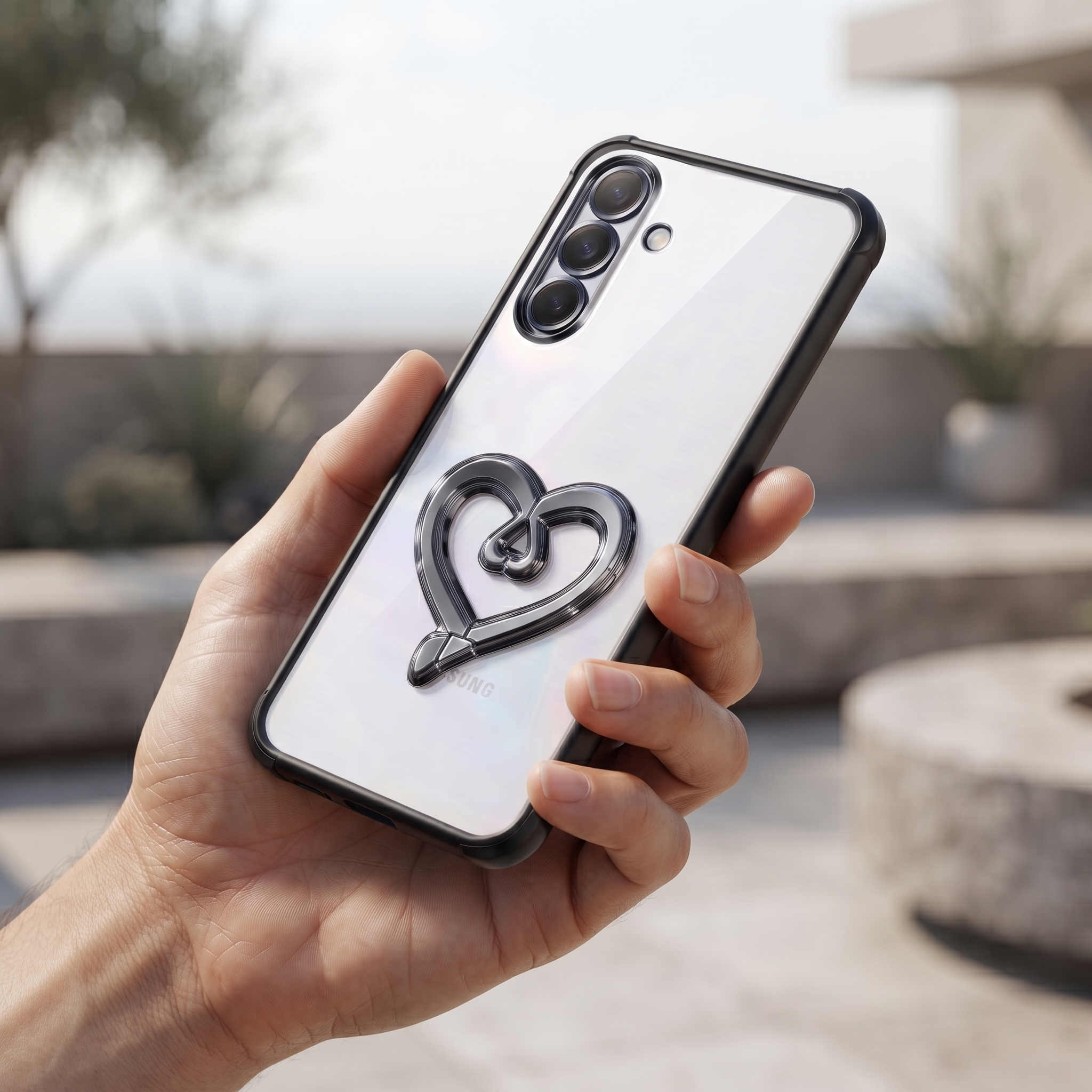 Samsung Galaxy A36 5G Premium Heart Stand Transparent Shockproof Airbag Phone Case