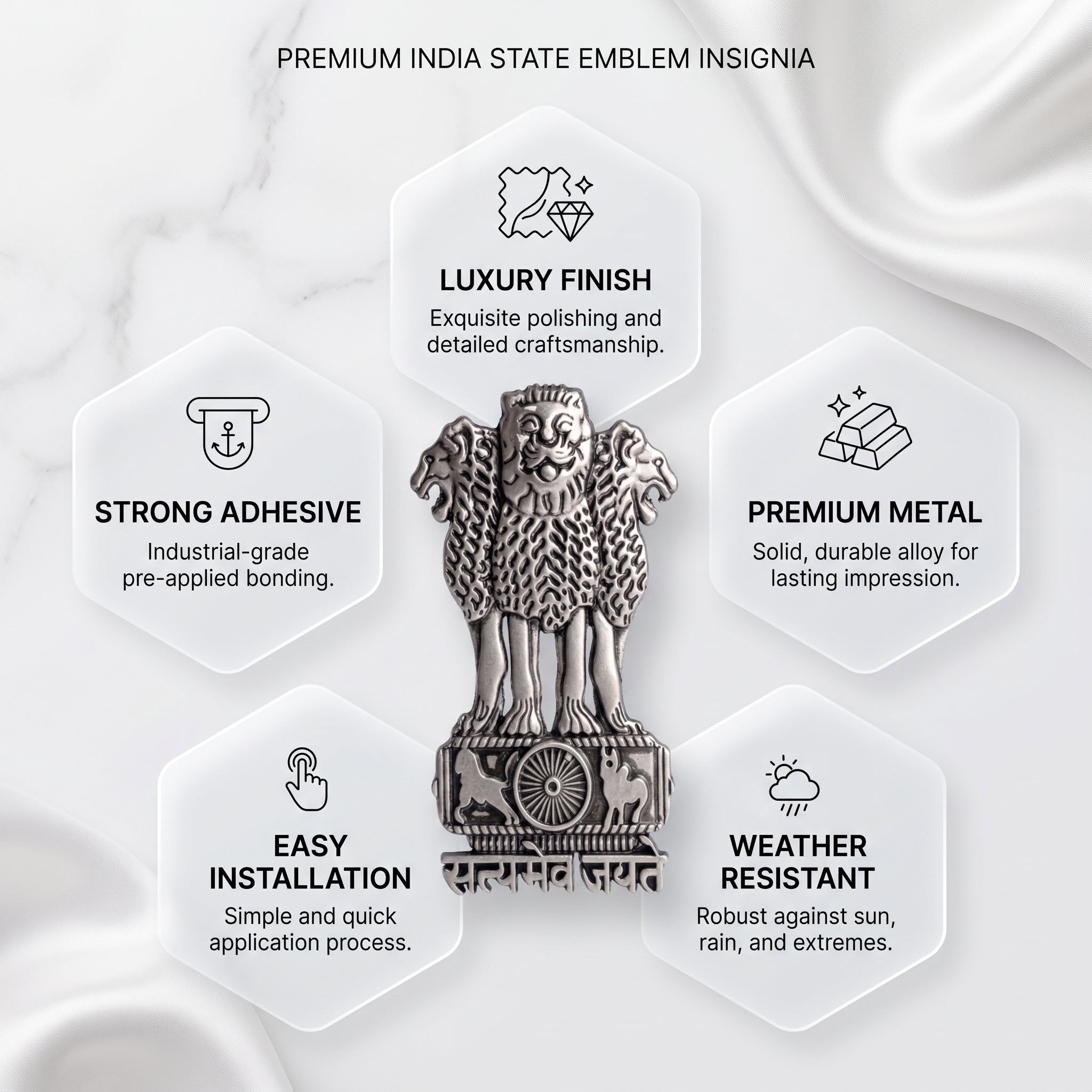 Vivo V40 Pro 5G Compatible Satyamev Jayate 3D Metal Emblem Sticker