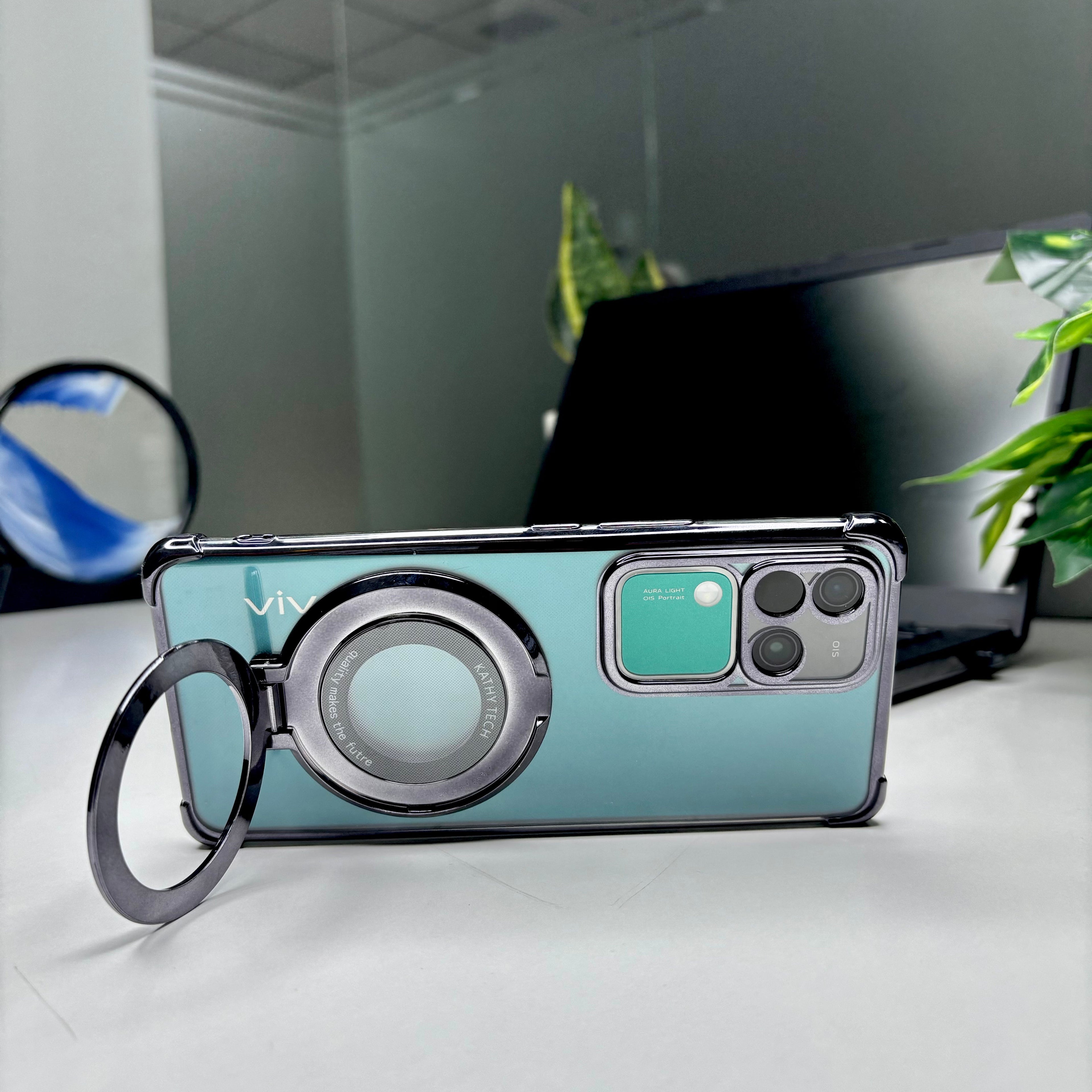 Vivo V30 Pro 5G Original Luxury Magnifier Ring Stand Shockproof Airbags Corner Case