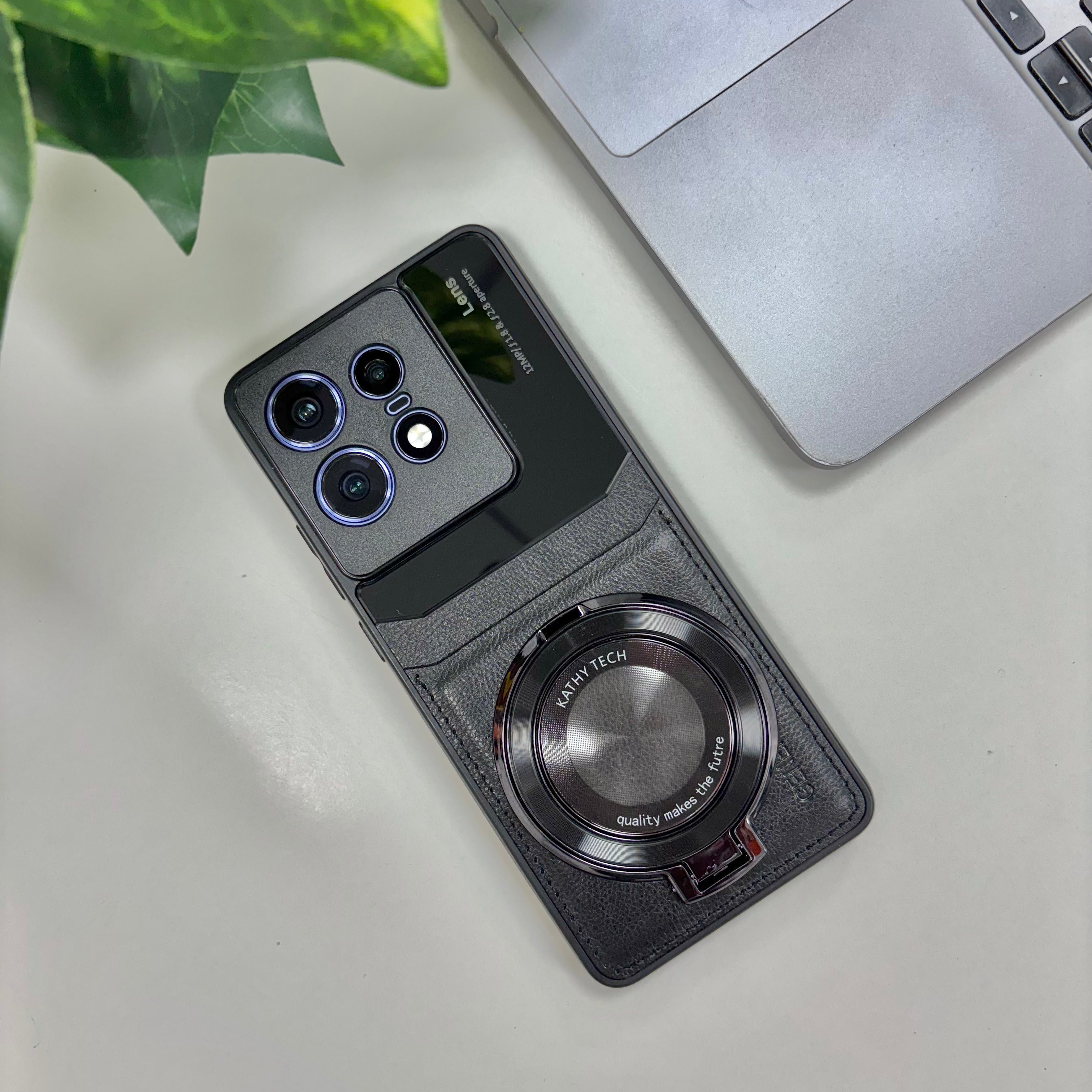 Motorola Edge 50 Pro 5G Original Luxury Leather Lens Magnifier Ring Stand Case