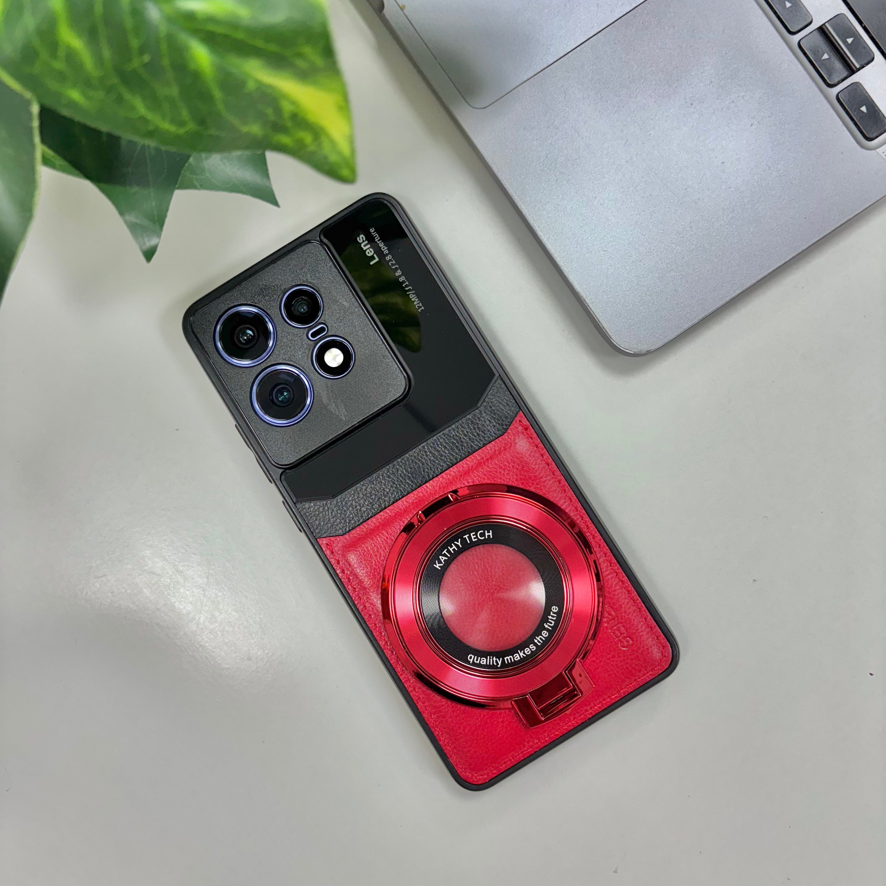 Motorola Edge 50 Pro 5G Original Luxury Leather Lens Magnifier Ring Stand Case