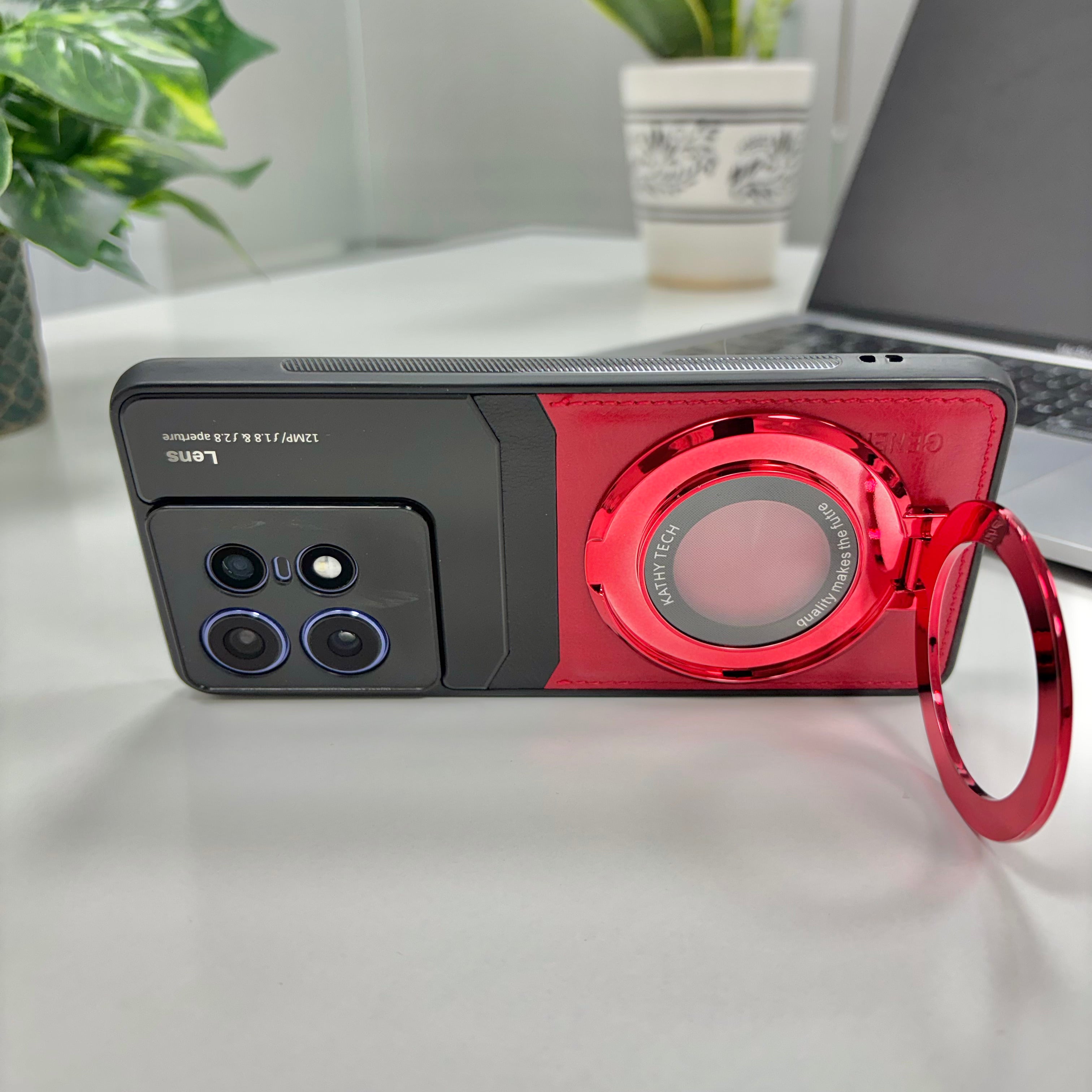 Motorola Edge 50 Pro 5G Original Luxury Leather Lens Magnifier Ring Stand Case