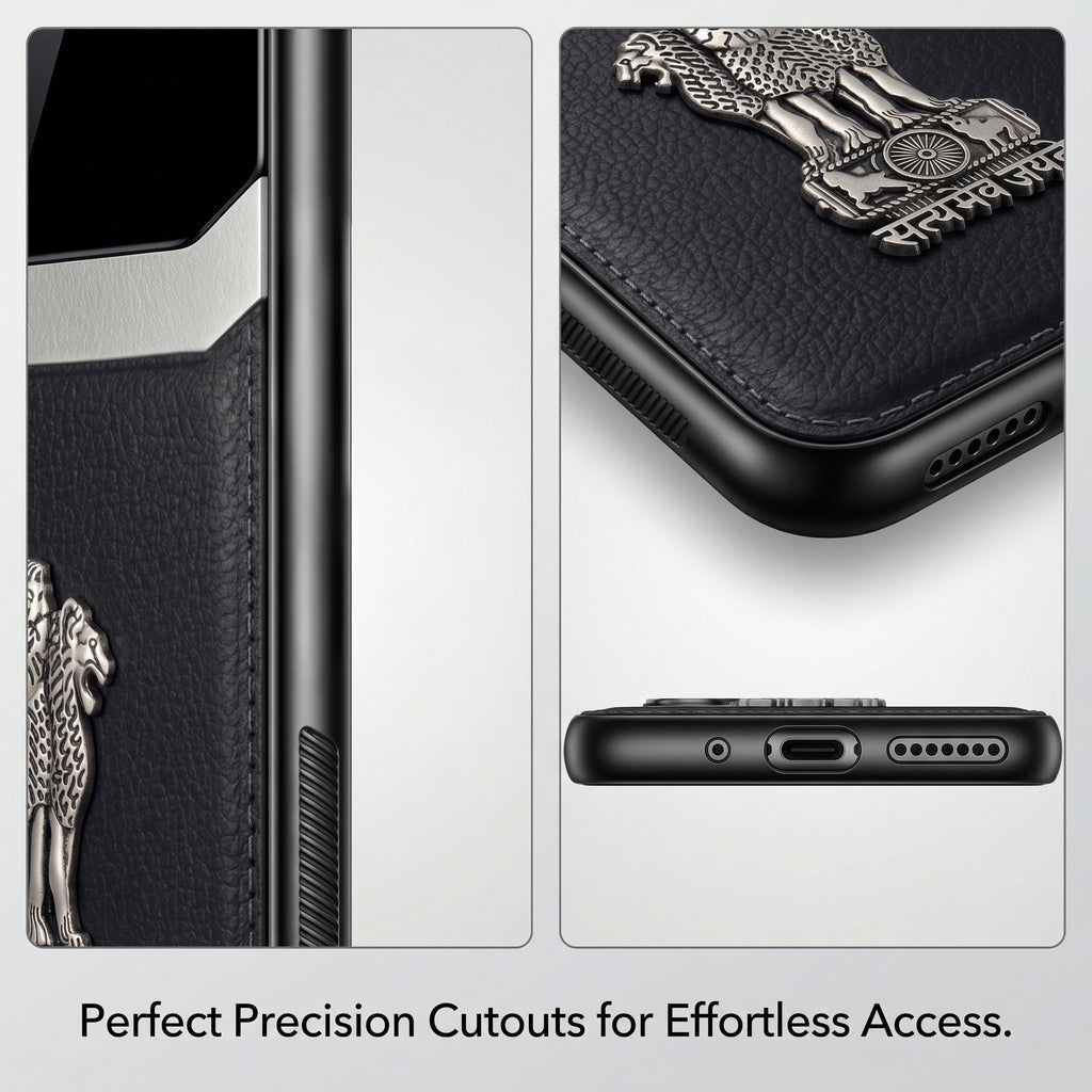 Samsung Galaxy M56 5G Satyamev Jayate 3D Metal Leather Back Case