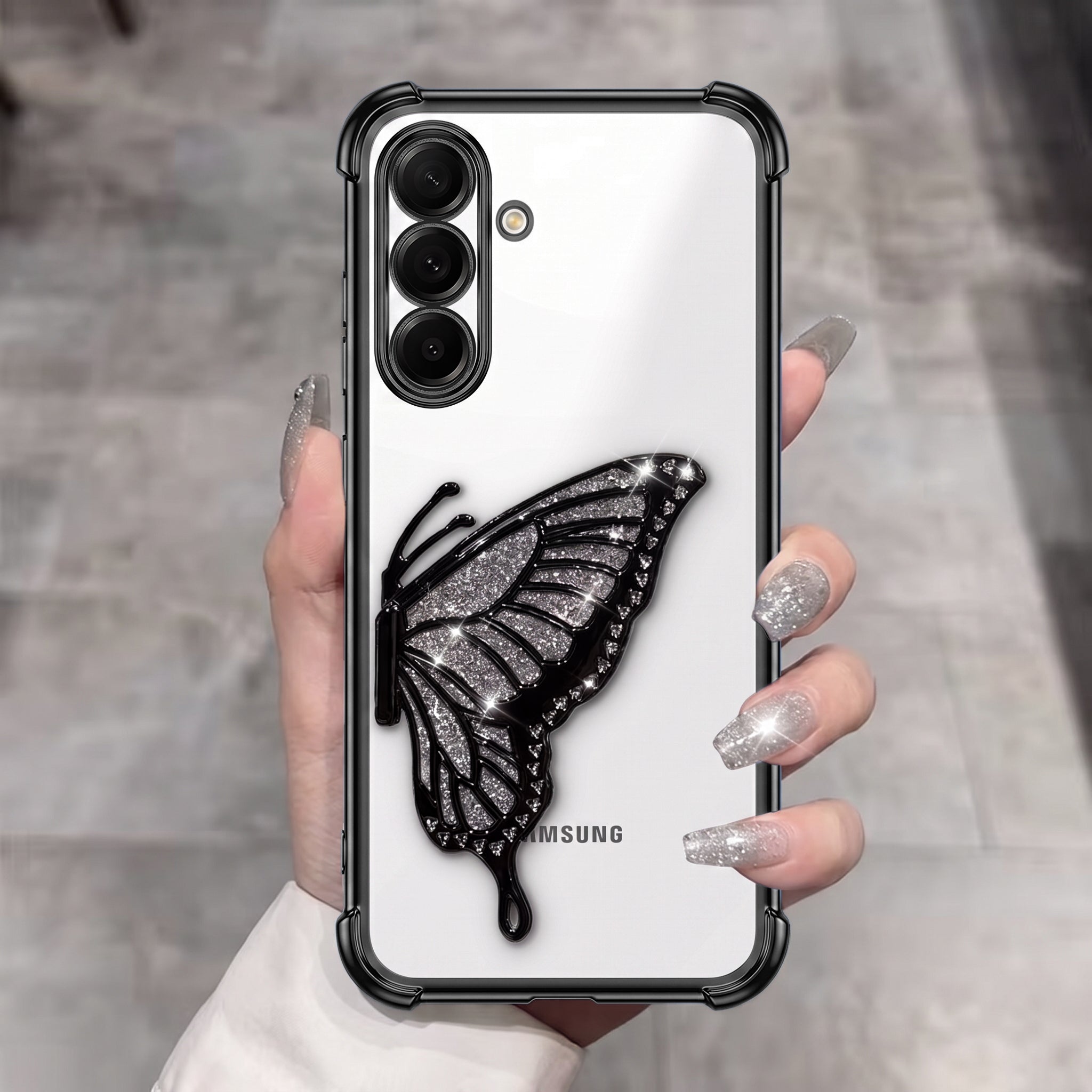 Samsung Galaxy A16 5G Premium Butterfly Glitter Stand Transparent Shockproof Airbag Phone Case