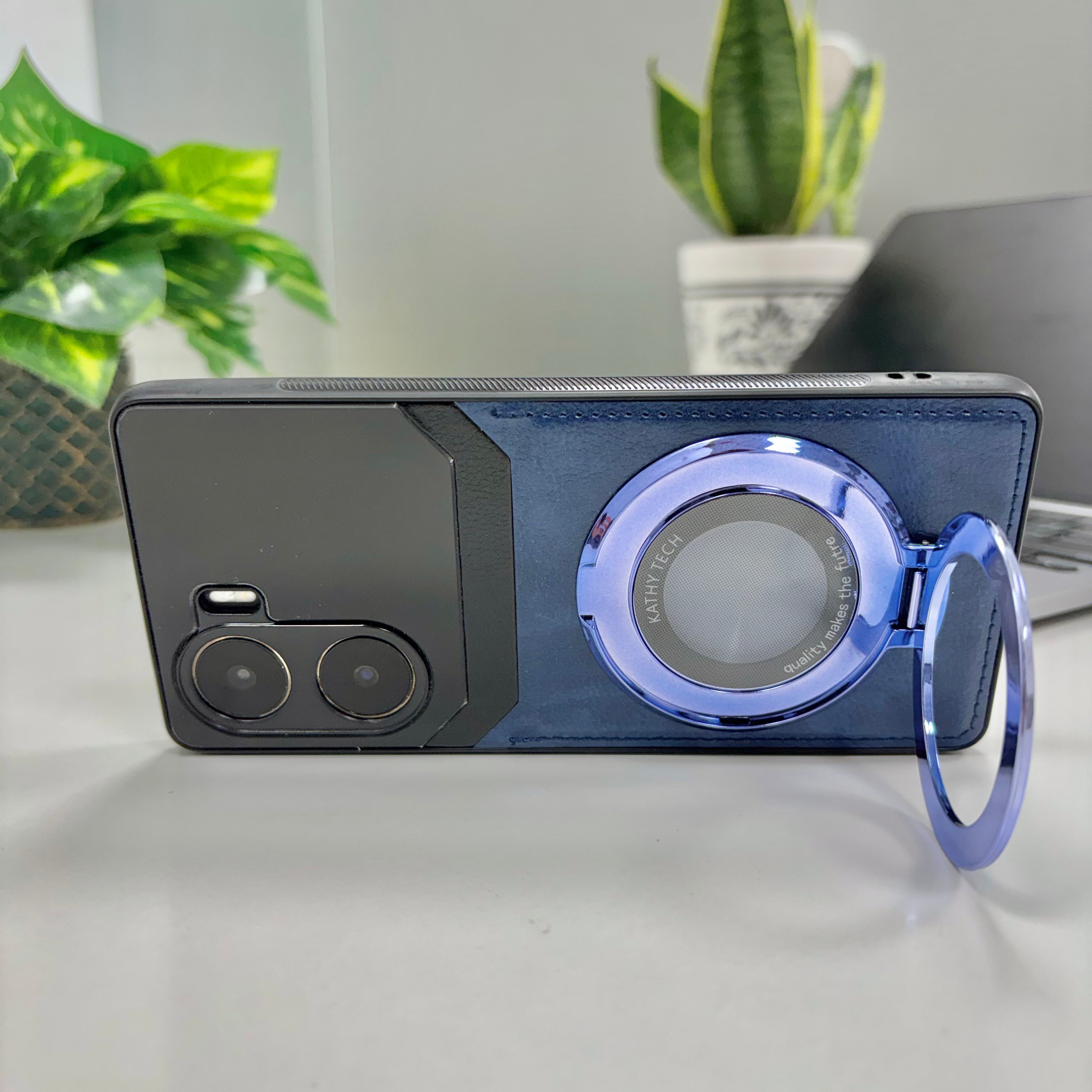 Vivo V29e 5G Original Luxury Leather Lens Magnifier Ring Stand Case