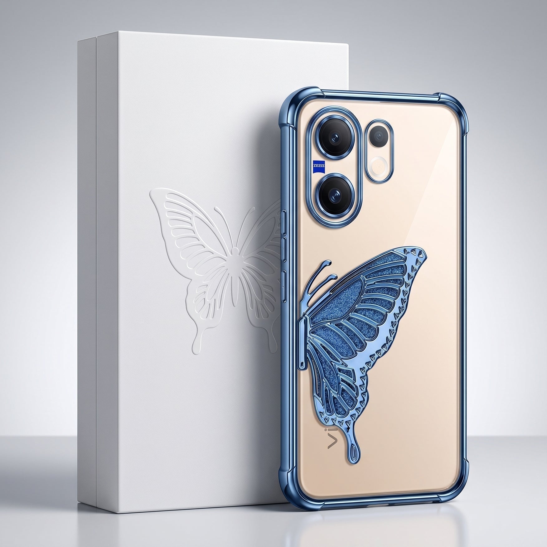 Vivo V60 5G Premium Butterfly Glitter Stand Transparent Shockproof Airbag Phone Case