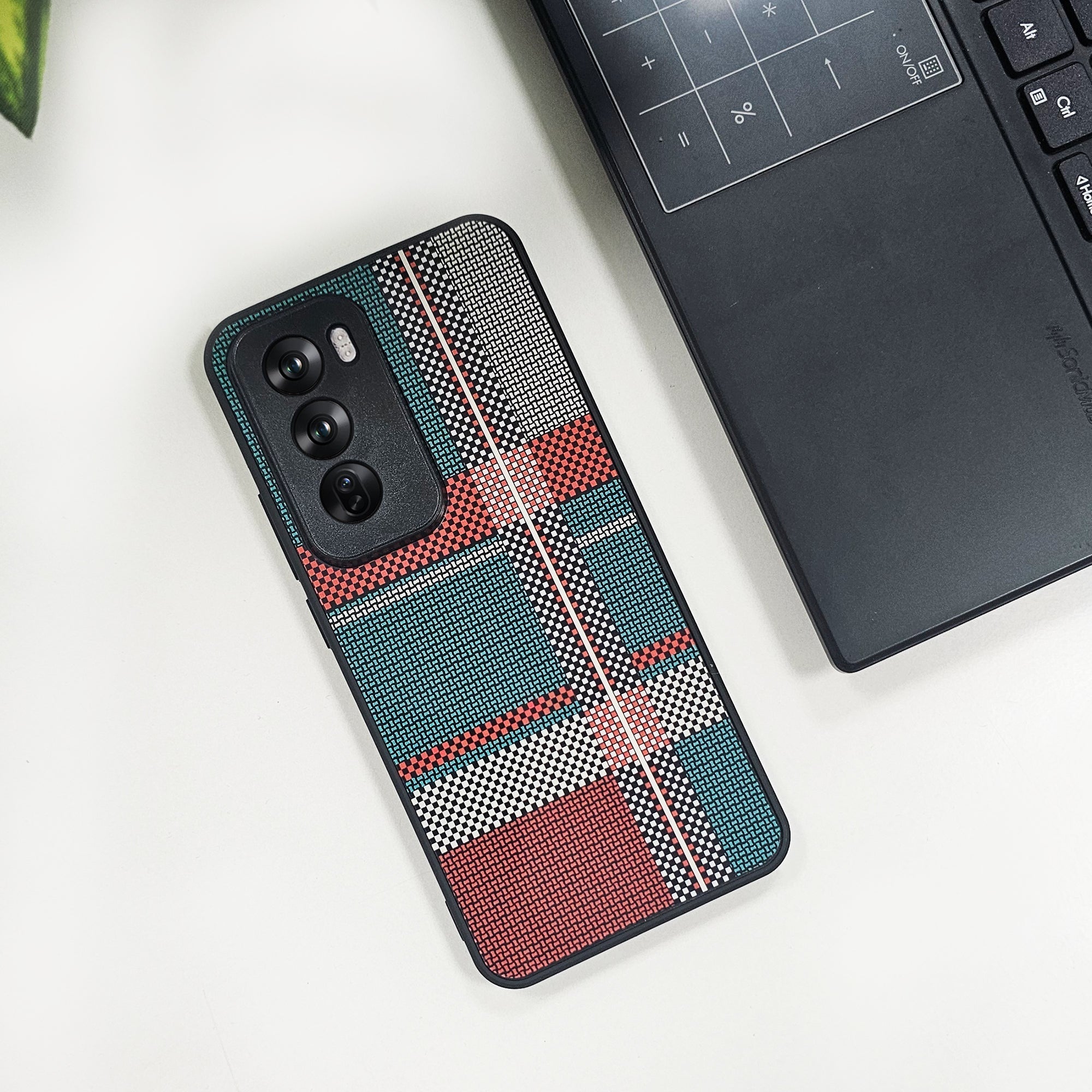 Oppo Reno12 5G Luxury Grid Pattern Glass Back Shockproof Case